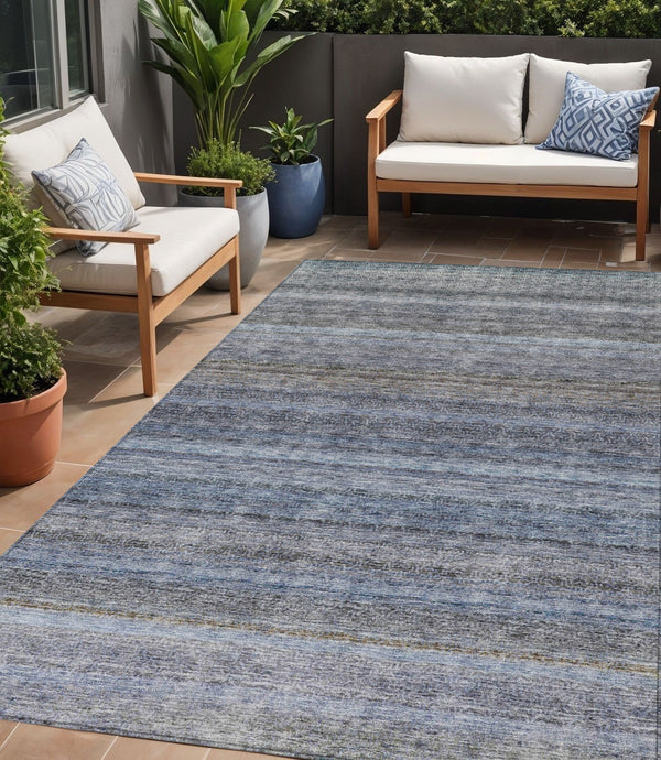 Homeroots 3' Artichoke Green And Gray Striped Washable Area Rug - Durable, Stylish For Indoor And Outdoor Use 5' X 8' Polyester 605633