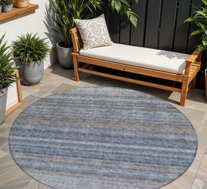 Homeroots 3' Artichoke Green And Gray Striped Washable Area Rug - Durable, Stylish For Indoor And Outdoor Use 8' Round Polyester 605634