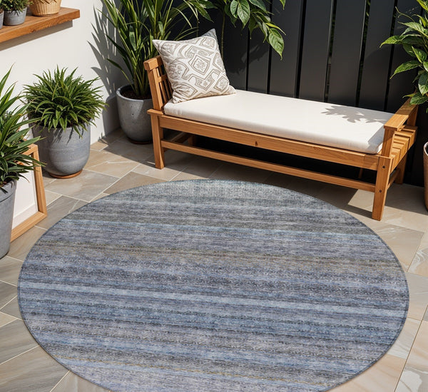 Homeroots 3' Artichoke Green And Gray Striped Washable Area Rug - Durable, Stylish For Indoor And Outdoor Use 8' Round Polyester 605634