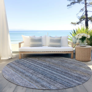 Homeroots 3' Artichoke Green And Gray Striped Washable Area Rug - Durable, Stylish For Indoor And Outdoor Use 8' Round Polyester 605634