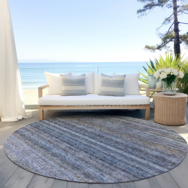 Homeroots 3' Artichoke Green And Gray Striped Washable Area Rug - Durable, Stylish For Indoor And Outdoor Use 8' Round Polyester 605634