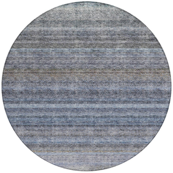 Homeroots 3' Artichoke Green And Gray Striped Washable Area Rug - Durable, Stylish For Indoor And Outdoor Use 8' Round Polyester 605634