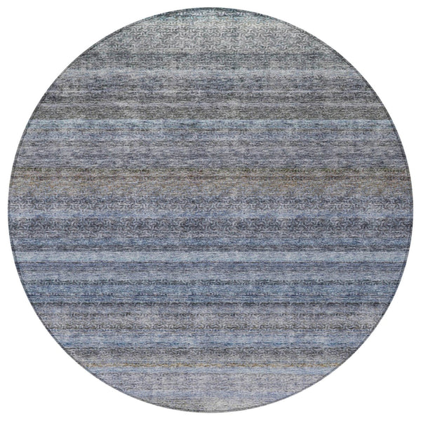 Homeroots 3' Artichoke Green And Gray Striped Washable Area Rug - Durable, Stylish For Indoor And Outdoor Use 8' Round Polyester 605634