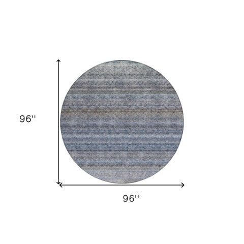 Homeroots 3' Artichoke Green And Gray Striped Washable Area Rug - Durable, Stylish For Indoor And Outdoor Use 8' Round Polyester 605634