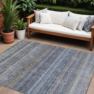Homeroots 3' Artichoke Green And Gray Striped Washable Area Rug - Durable, Stylish For Indoor And Outdoor Use 8' X 10' Polyester 605635
