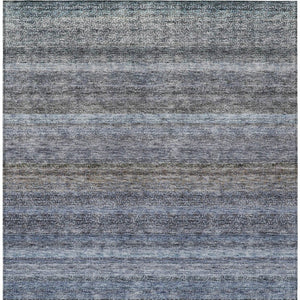 Homeroots 3' Artichoke Green And Gray Striped Washable Area Rug - Durable, Stylish For Indoor And Outdoor Use 9' X 12' Polyester 605636