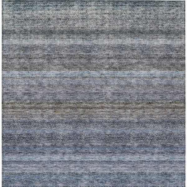 Homeroots 3' Artichoke Green And Gray Striped Washable Area Rug - Durable, Stylish For Indoor And Outdoor Use 9' X 12' Polyester 605636