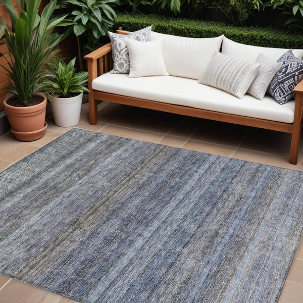 Homeroots 3' Artichoke Green And Gray Striped Washable Area Rug - Durable, Stylish For Indoor And Outdoor Use 9' X 12' Polyester 605636