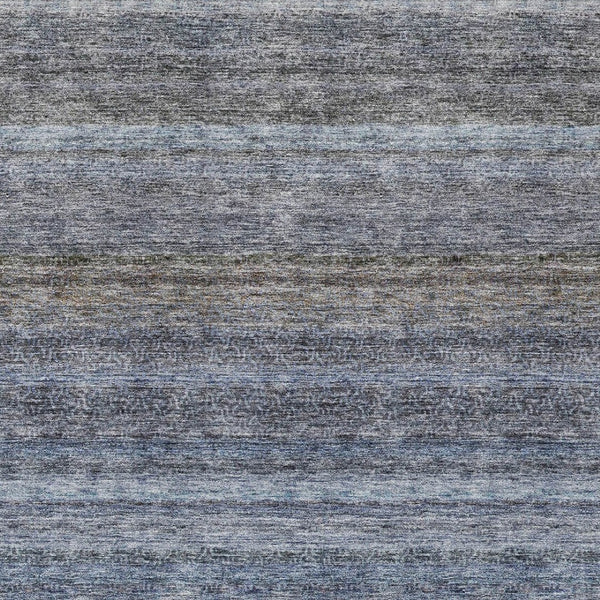 Homeroots 3' Artichoke Green And Gray Striped Washable Area Rug - Durable, Stylish For Indoor And Outdoor Use 9' X 12' Polyester 605636