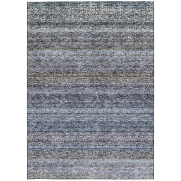 Homeroots 3' Artichoke Green And Gray Striped Washable Area Rug - Durable, Stylish For Indoor And Outdoor Use 10' X 14' Polyester 605637