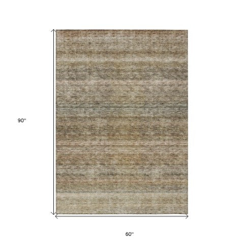 Homeroots 3' Artichoke Green And Gray Striped Washable Area Rug - Durable, Stylish For Indoor And Outdoor Use 5' X 8' Polyester 605639