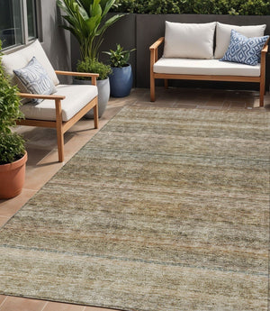 Homeroots 3' Artichoke Green And Gray Striped Washable Area Rug - Durable, Stylish For Indoor And Outdoor Use 5' X 8' Polyester 605639