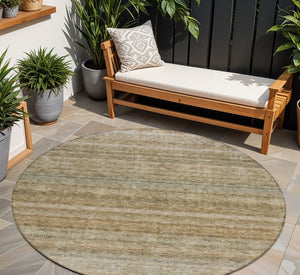 Homeroots 3' Artichoke Green And Gray Striped Washable Area Rug - Durable, Stylish For Indoor And Outdoor Use 8' Round Polyester 605640