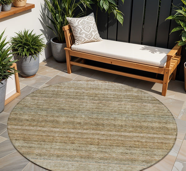 Homeroots 3' Artichoke Green And Gray Striped Washable Area Rug - Durable, Stylish For Indoor And Outdoor Use 8' Round Polyester 605640
