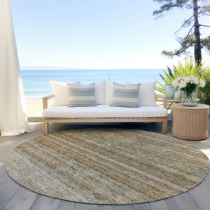 Homeroots 3' Artichoke Green And Gray Striped Washable Area Rug - Durable, Stylish For Indoor And Outdoor Use 8' Round Polyester 605640