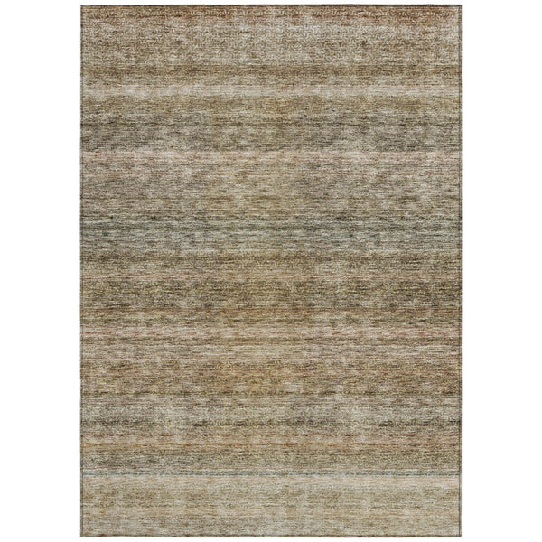 Homeroots 3' Artichoke Green And Gray Striped Washable Area Rug - Durable, Stylish For Indoor And Outdoor Use 8' X 10' Polyester 605641