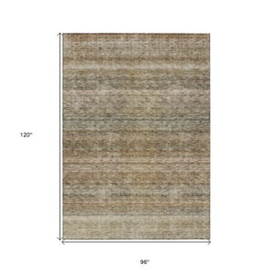 Homeroots 3' Artichoke Green And Gray Striped Washable Area Rug - Durable, Stylish For Indoor And Outdoor Use 8' X 10' Polyester 605641