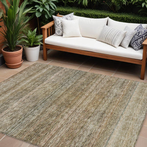 Homeroots 3' Artichoke Green And Gray Striped Washable Area Rug - Durable, Stylish For Indoor And Outdoor Use 8' X 10' Polyester 605641