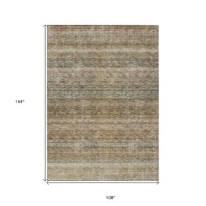 Homeroots 3' Artichoke Green And Gray Striped Washable Area Rug - Durable, Stylish For Indoor And Outdoor Use 9' X 12' Polyester 605642