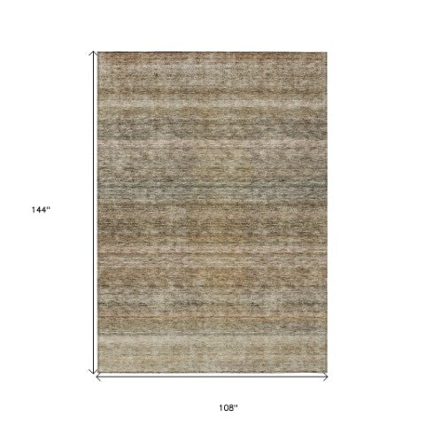 Homeroots 3' Artichoke Green And Gray Striped Washable Area Rug - Durable, Stylish For Indoor And Outdoor Use 9' X 12' Polyester 605642