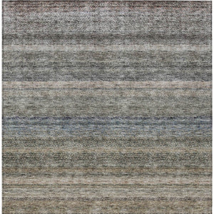 Homeroots 3' Artichoke Green And Gray Striped Washable Area Rug - Durable, Stylish For Indoor And Outdoor Use 3' X 5' Polyester 605644