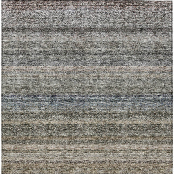 Homeroots 3' Artichoke Green And Gray Striped Washable Area Rug - Durable, Stylish For Indoor And Outdoor Use 5' X 8' Polyester 605645