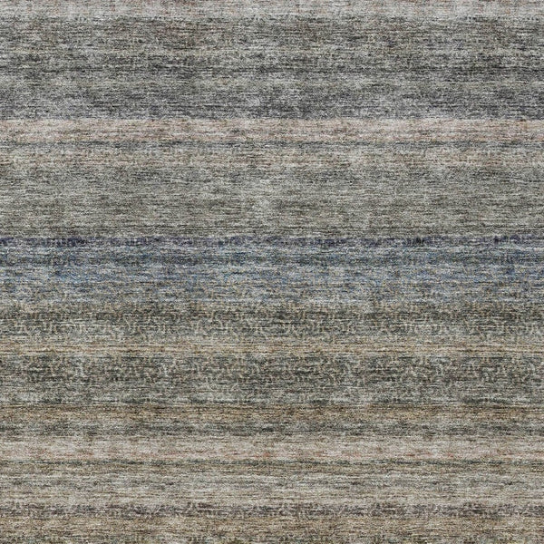 Homeroots 3' Artichoke Green And Gray Striped Washable Area Rug - Durable, Stylish For Indoor And Outdoor Use 5' X 8' Polyester 605645