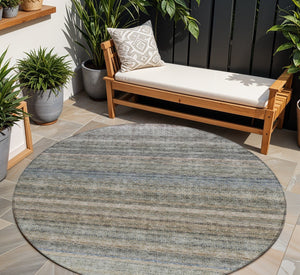 Homeroots 3' Artichoke Green And Gray Striped Washable Area Rug - Durable, Stylish For Indoor And Outdoor Use 8' Round Polyester 605646