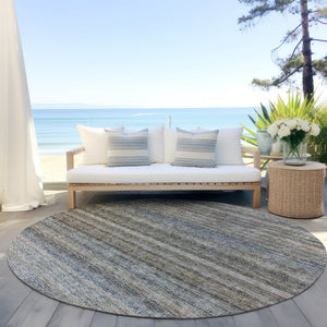 Homeroots 3' Artichoke Green And Gray Striped Washable Area Rug - Durable, Stylish For Indoor And Outdoor Use 8' Round Polyester 605646