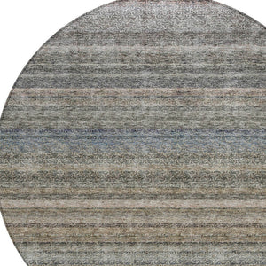 Homeroots 3' Artichoke Green And Gray Striped Washable Area Rug - Durable, Stylish For Indoor And Outdoor Use 8' Round Polyester 605646