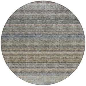 Homeroots 3' Artichoke Green And Gray Striped Washable Area Rug - Durable, Stylish For Indoor And Outdoor Use 8' Round Polyester 605646