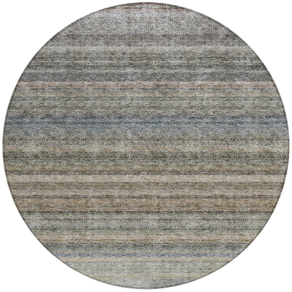 Homeroots 3' Artichoke Green And Gray Striped Washable Area Rug - Durable, Stylish For Indoor And Outdoor Use 8' Round Polyester 605646