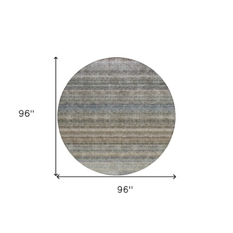 Homeroots 3' Artichoke Green And Gray Striped Washable Area Rug - Durable, Stylish For Indoor And Outdoor Use 8' Round Polyester 605646