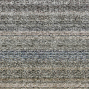 Homeroots 3' Artichoke Green And Gray Striped Washable Area Rug - Durable, Stylish For Indoor And Outdoor Use 9' X 12' Polyester 605648