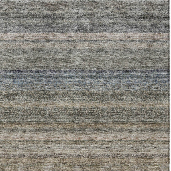 Homeroots 3' Artichoke Green And Gray Striped Washable Area Rug - Durable, Stylish For Indoor And Outdoor Use 10' X 14' Polyester 605649