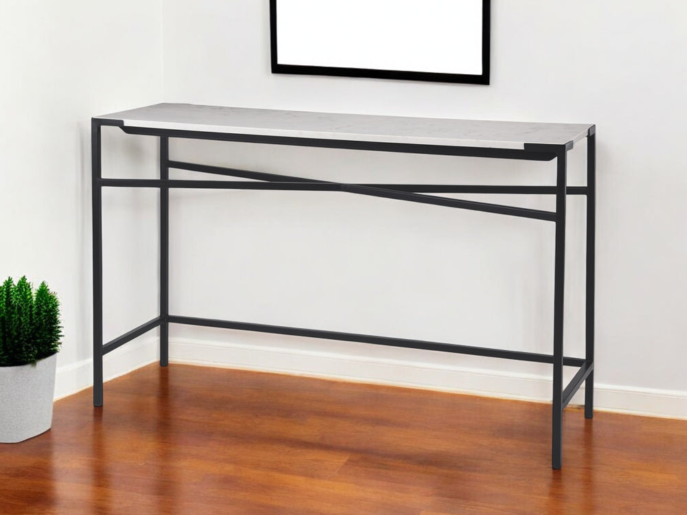 Homeroots 50" White And Black Marble Console Table - Elegant Metal Frame For Stylish Home Décor & Versatility   605650