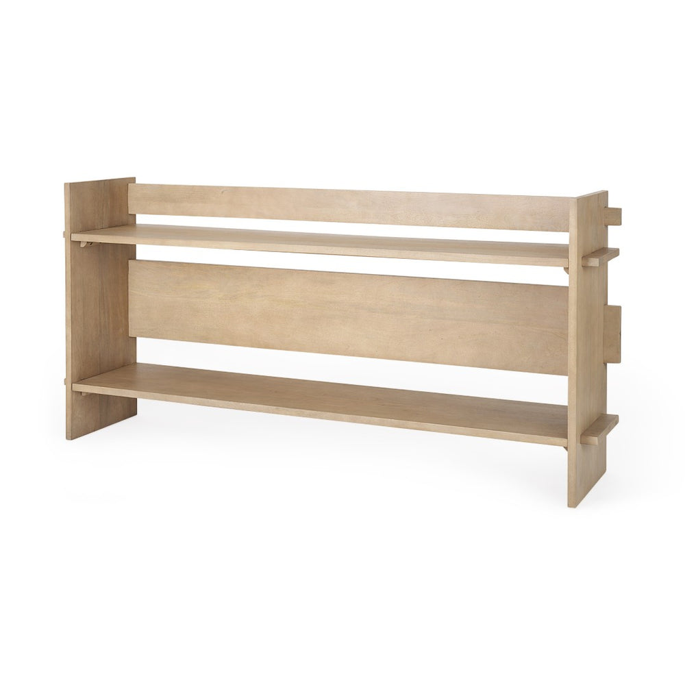 HomeRoots 76" Natural Solid Wood Console Table with Two Shelves - Rustic Modern Design for Living Spaces 605652