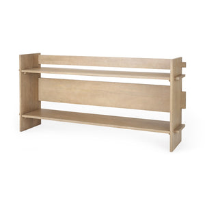 HomeRoots 76" Natural Solid Wood Console Table with Two Shelves - Rustic Modern Design for Living Spaces 605652