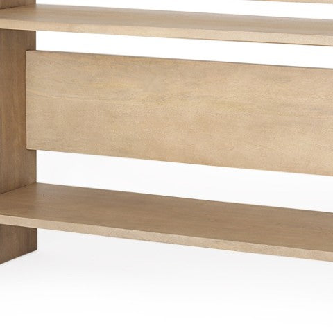 Homeroots 76" Solid Wood Sled Console Table In Natural & Brown – Stylish, Versatile With 2 Shelves For Any Room   605652