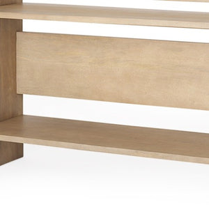 Homeroots 76" Solid Wood Sled Console Table In Natural & Brown – Stylish, Versatile With 2 Shelves For Any Room   605652