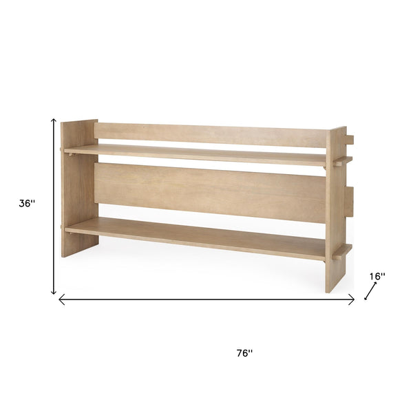 Homeroots 76" Solid Wood Sled Console Table In Natural & Brown – Stylish, Versatile With 2 Shelves For Any Room   605652