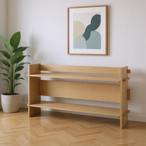 HomeRoots 76" Natural Solid Wood Console Table with Two Shelves - Rustic Modern Design for Living Spaces 605652