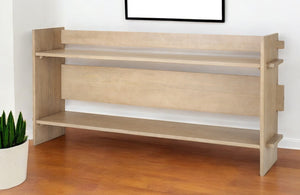 Homeroots 76" Solid Wood Sled Console Table In Natural & Brown – Stylish, Versatile With 2 Shelves For Any Room   605652