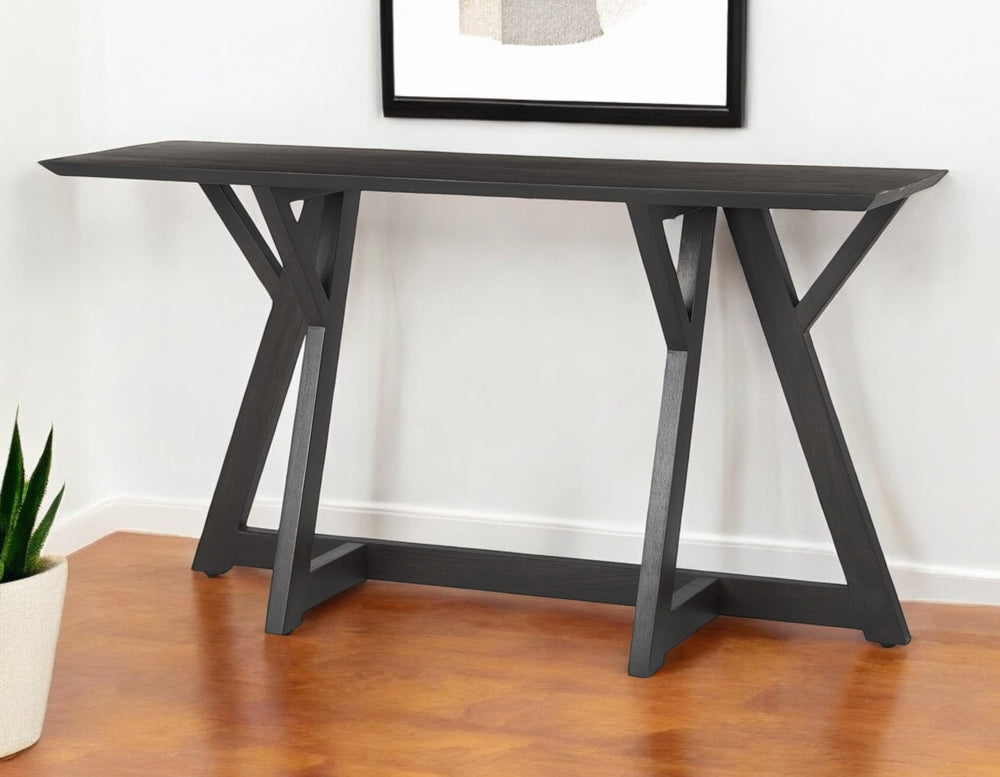 Homeroots 54" Brown Solid Wood Trestle Console Table - Elegant Design For Living Room, Entryway & Home Office   605653