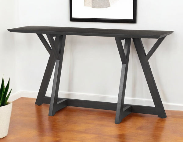 Homeroots 54" Brown Solid Wood Trestle Console Table - Elegant Design For Living Room, Entryway & Home Office   605653