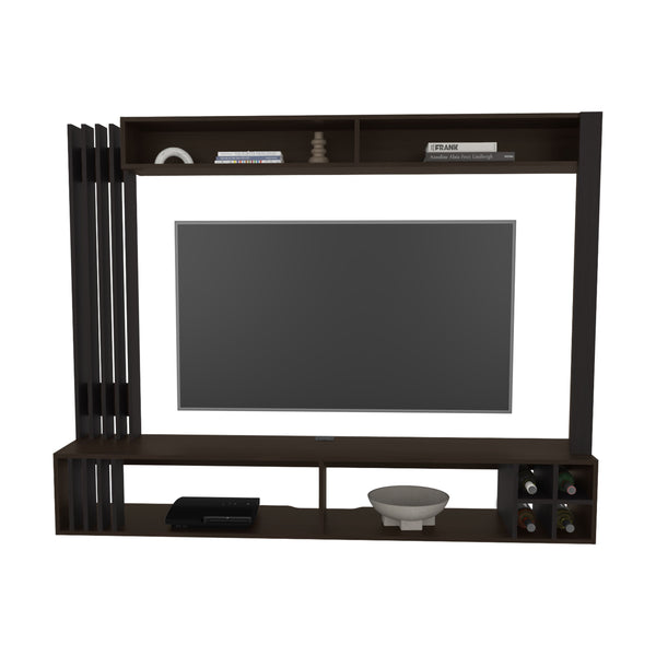English Elm Bremmen Walnut Entertainment Center with Open Shelves, TV Panel & Hidden Storage for Living Room B200S00443