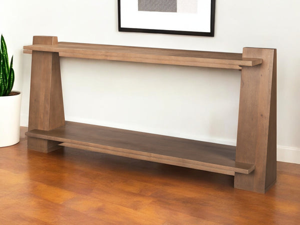 Homeroots 67" Brown Solid Wood Console Table With Shelf - Stylish, Multi-functional Design For Any Room   605656