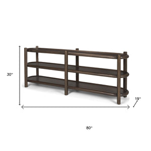 Homeroots 80" Dark Brown Solid Wood Oval Console Table With Six Legs & Two Practical Shelves For Any Room   605657