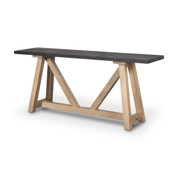HomeRoots 70" Two-Tone Black and Brown Solid Wood Trestle Console Table for Modern Entryway & Living Spaces 605659