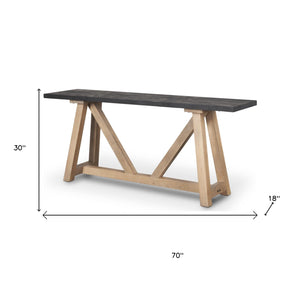 Homeroots 70" Black And Brown Solid Wood Trestle Console Table - Elegant Versatile Design For Any Space   605659